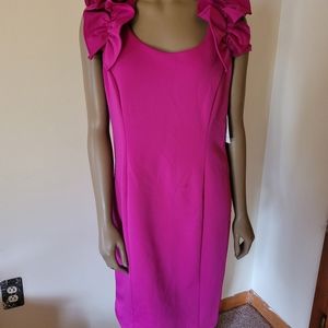 Donna Ricco Sleeveless Ruffled Shoulder Midi Dress